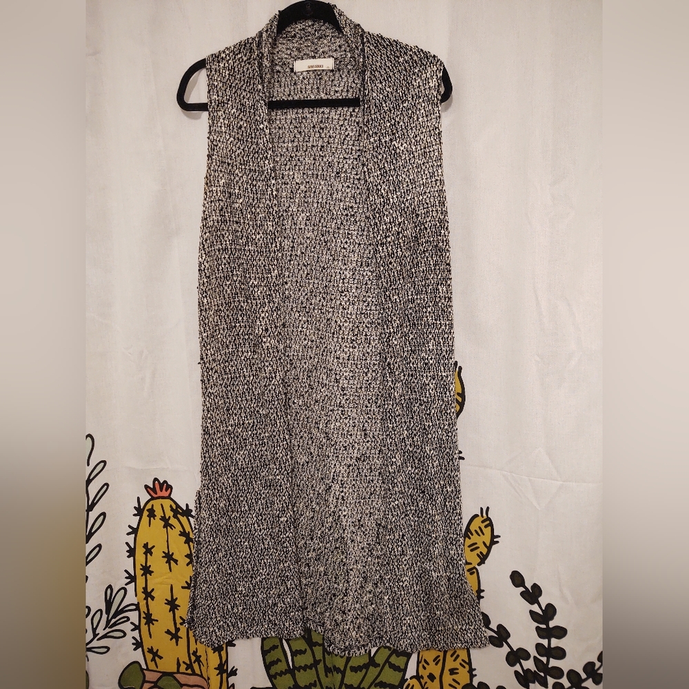 Sans Suoci Black and White Sleeveless Cardigan